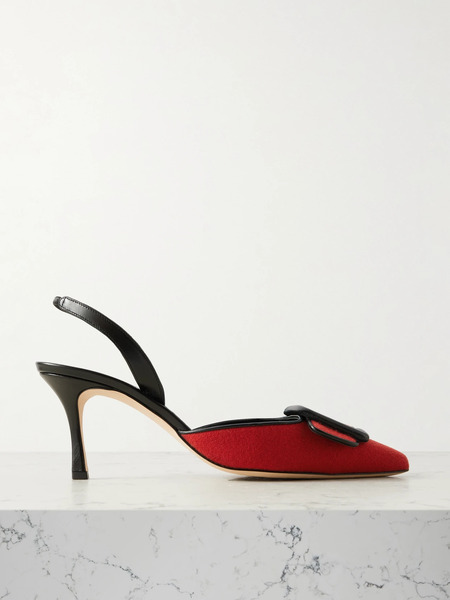  Manolo Blahnik Manolo Blahnik - Mayslibi 70 Buckled Leather-trimmed Velvet Slingback Pumps - Red 