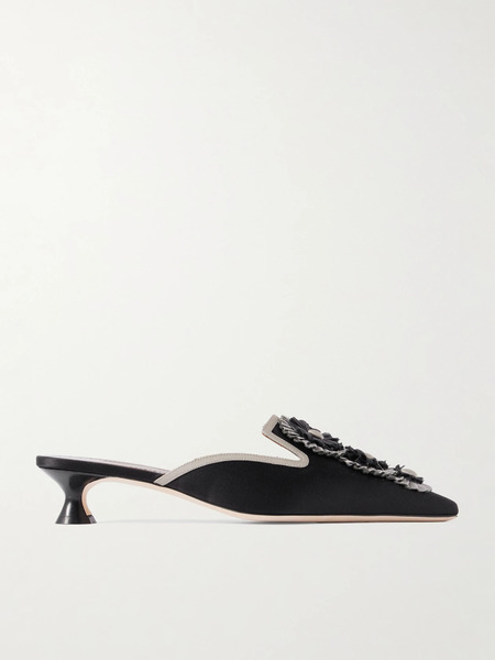  Manolo Blahnik Manolo Blahnik - Merode 30 Grosgrain-trimmed Satin Mules - Black 