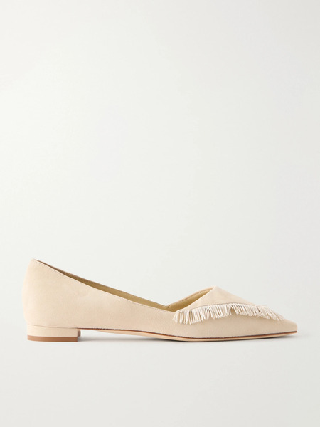  Manolo Blahnik Manolo Blahnik - Paletotflat Fringed Suede Ballet Flats - Beige 
