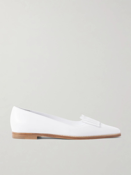  Manolo Blahnik Manolo Blahnik - Pausaniasflat Fringed Leather Loafers - White 