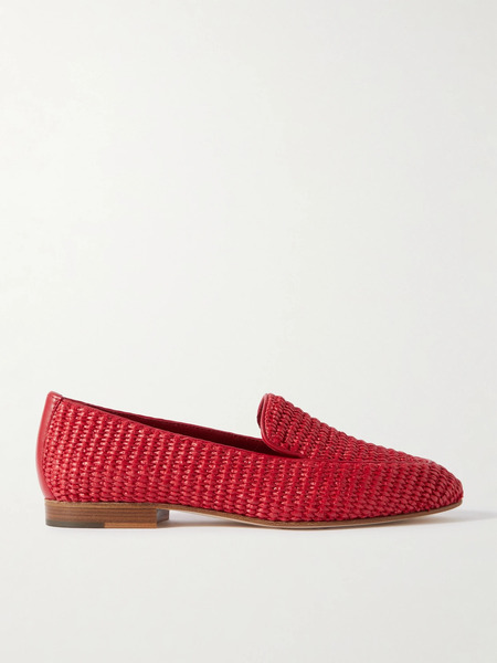  Manolo Blahnik Manolo Blahnik - Pitakara Leather-trimmed Raffia Loafers - Red 