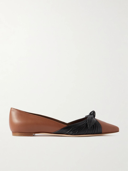  Manolo Blahnik Manolo Blahnik - Terkaflat Bow-embellished Two-tone Leather Point-toe Flats - Brown 