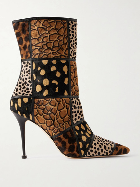  Manolo Blahnik Manolo Blahnik - Trulona 50 Leather-trimmed Patchwork Animal-print Calf Hair Ankle Boots - Leopard Print 
