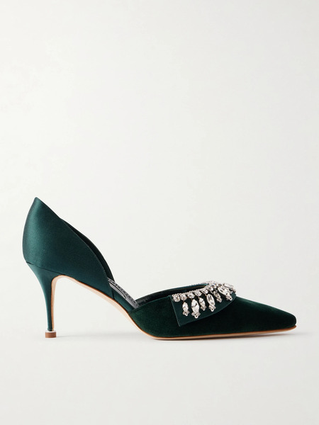  Manolo Blahnik Manolo Blahnik - Tulidor 70 Crystal-embellished Velvet Pumps - Emerald 