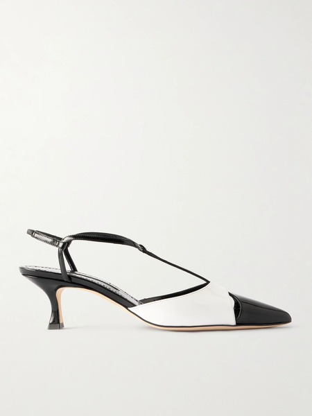  Manolo Blahnik Manolo Blahnik - Turgimod 50 Two-tone Patent-leather Pumps - White 