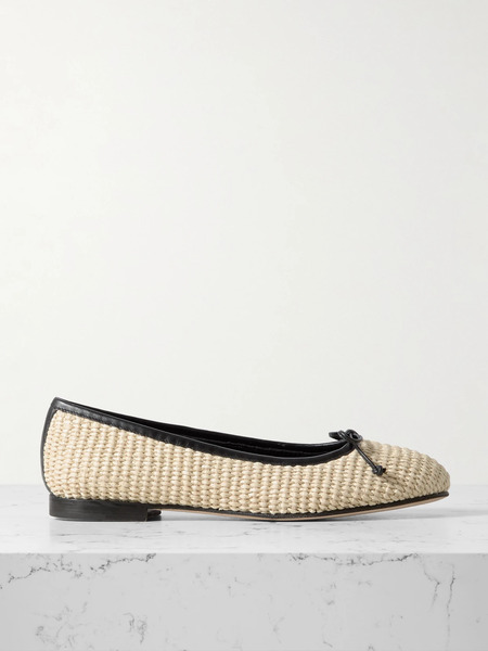  Manolo Blahnik Manolo Blahnik - Veralli Leather-trimmed Raffia Ballet Flats - Cream 