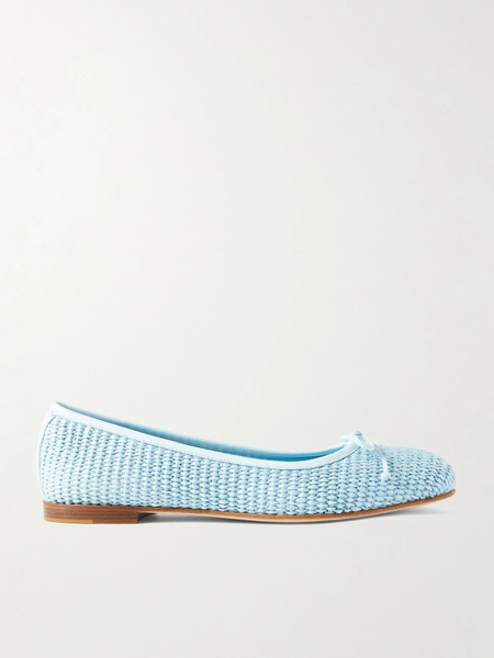  Manolo Blahnik Manolo Blahnik - Veralli Leather-trimmed Raffia Ballet Flats - Light Blue 