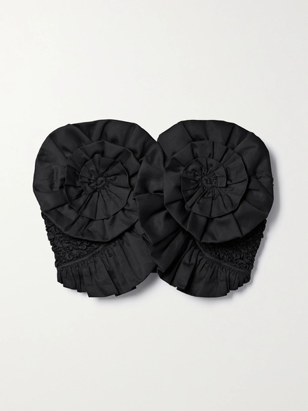  Mara Hoffman Mara Hoffman - + Net Sustain Muriel Strapless Cropped Ruffled Poplin-trimmed Popcorn Organic Cotton Top - Black 