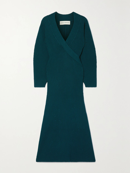  Mara Hoffman Mara Hoffman - Samira Wrap-effect Ribbed Organic Cotton-blend Midi Dress - Teal 