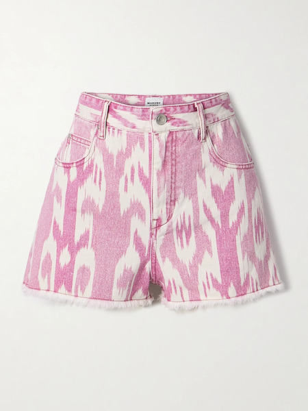  Marant étoile Marant étoile - Lesia Frayed Printed Denim Shorts - Pink 