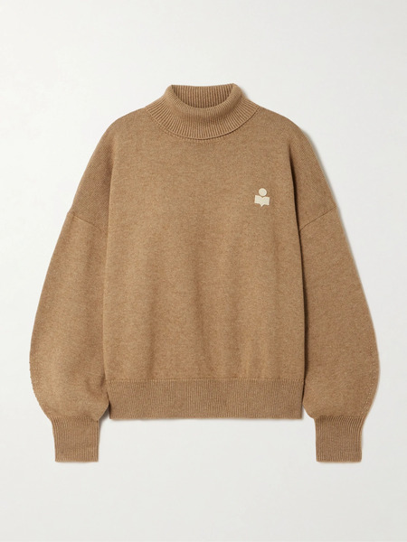  Marant étoile Marant étoile - Nasha Embroidered Cotton And Wool-blend Turtleneck Sweater - Brown 