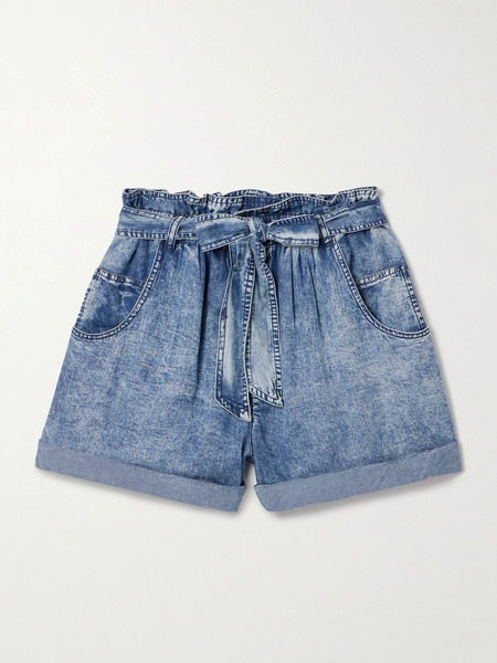  Marant étoile Marant étoile - Pierine Belted Lenzing™ Lyocell-chambray Shorts - Mid Denim 