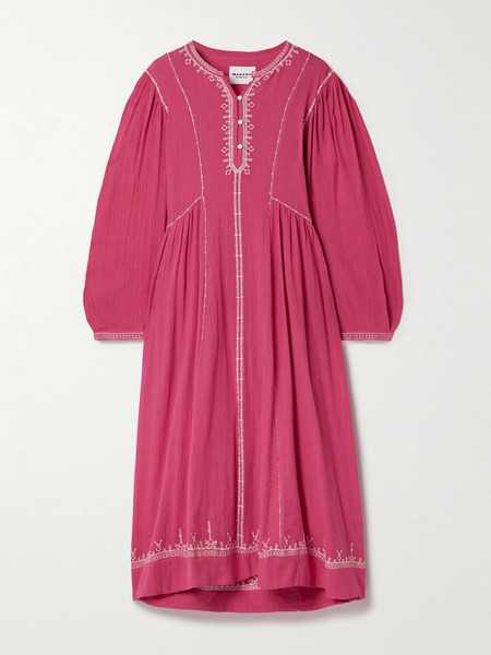  Marant étoile Marant étoile - Pippa Oversized Embroidered Cotton Midi Dress - Pink 