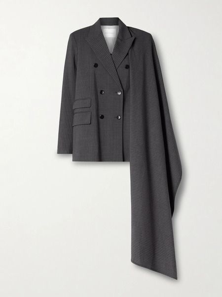  Maria Mcmanus Maria Mcmanus - Double-breasted Draped Pinstriped Wool-blend Blazer - Charcoal 