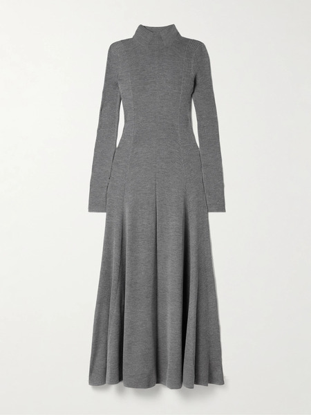  Maria Mcmanus Maria Mcmanus - Pleated Ribbed Merino Wool Maxi Dress - Gray 