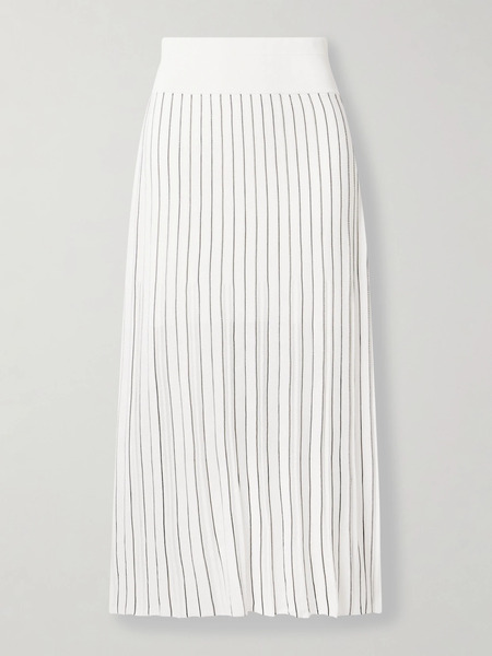  Maria Mcmanus Maria Mcmanus - Pleated Striped Stretch-knit Midi Skirt - Off-white 