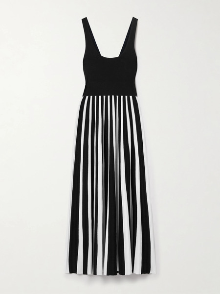  Maria Mcmanus Maria Mcmanus - Striped Ribbed Pointelle-knit Midi Dress - Black 