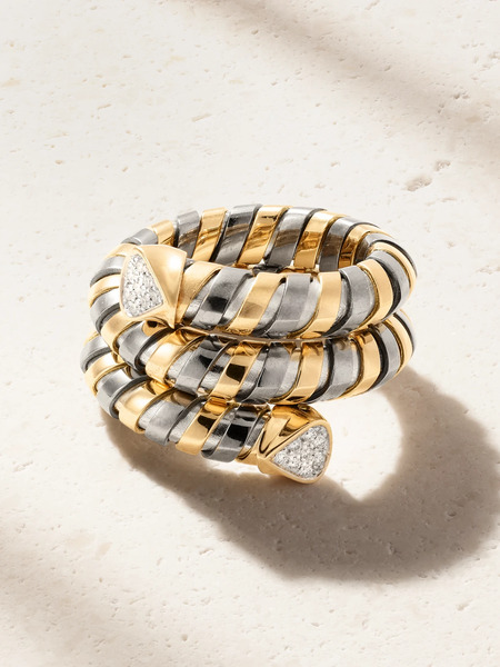  Marina B Marina B - Trisola 18-karat Gold, Diamond And Titanium Ring - 6 1/2 