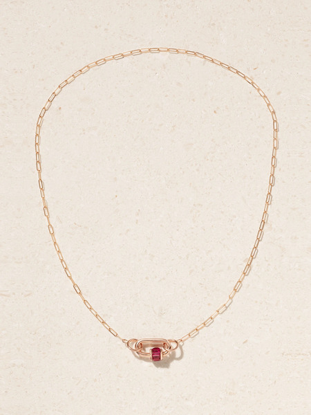  Marla Aaron Marla Aaron - Square Link 14-karat Rose Gold Ruby Necklace - One Size 
