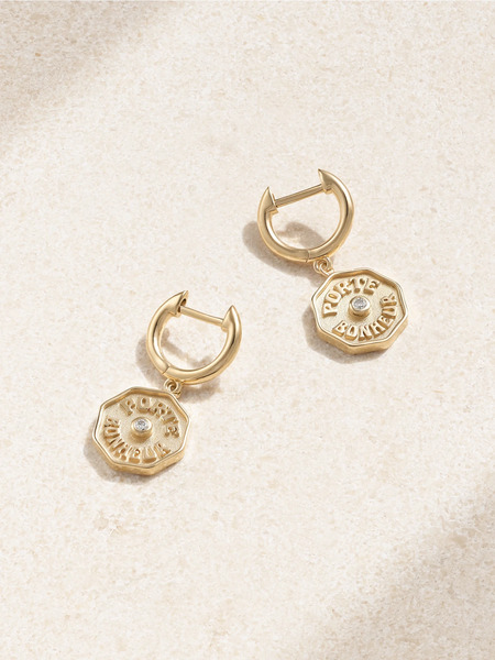  Marlo Laz Marlo Laz - Wee Porte Bonheur 14-karat Gold Diamond Hoop Earrings - One Size 