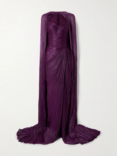  Marmar Halim Marmar Halim - Cape-effect Plissé Silk-satin Gown - Purple 