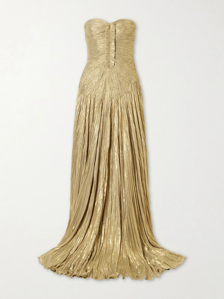  Marmar Halim Marmar Halim - Draped Pleated Metallic Silk-georgette Gown - Gold 