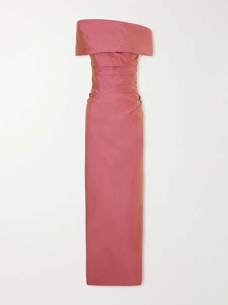  Marmar Halim Marmar Halim - Off-shoulder Gathered Taffeta Gown - Burgundy 
