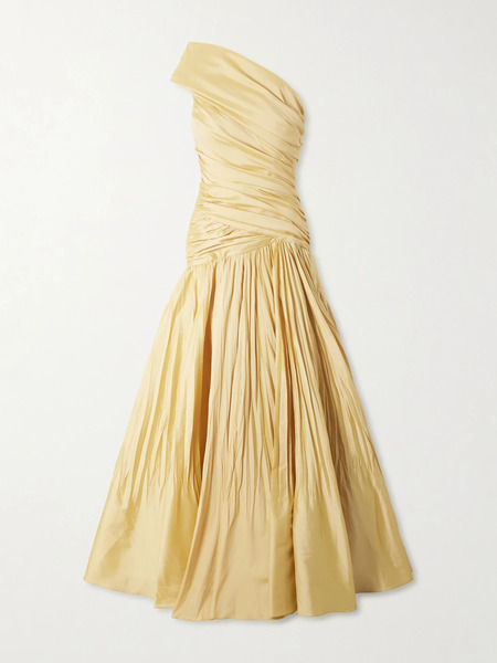  Marmar Halim Marmar Halim - One-shoulder Draped Gathered Taffeta Gown - Gold 