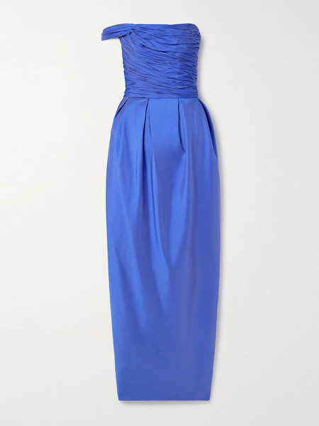  Marmar Halim Marmar Halim - One-shoulder Gathered Plissé-taffeta Gown - Blue 