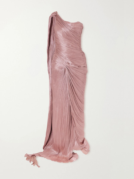  Marmar Halim Marmar Halim - One-shoulder Plissé Chiffon Gown - Pink 