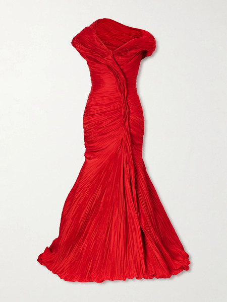  Marmar Halim Marmar Halim - One-shoulder Plissé Chiffon Gown - Red 