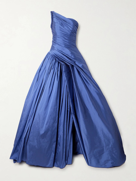  Marmar Halim Marmar Halim - One-shoulder Ruched Pleated Taffeta Gown - Blue 