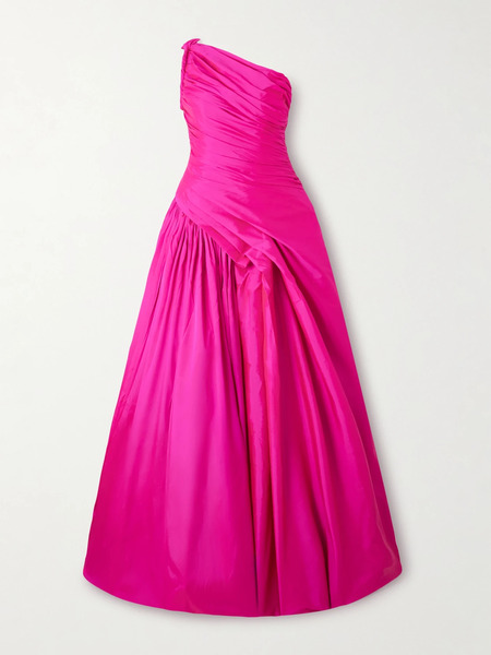  Marmar Halim Marmar Halim - One-shoulder Ruched Pleated Taffeta Gown - Pink 