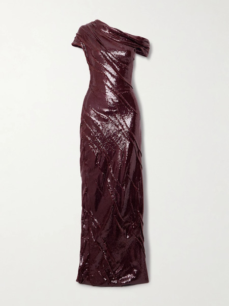  Marmar Halim Marmar Halim - One-shoulder Ruched Sequined Crepe Gown - Burgundy 