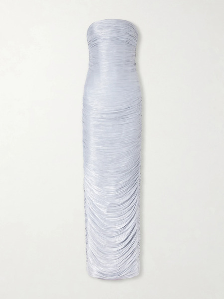  Marmar Halim Marmar Halim - Strapless Ruched Satin Gown - Blue 