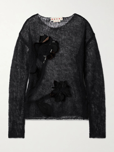  Marni Marni - Appliquéd Open-knit Mohair-blend Sweater - Black 