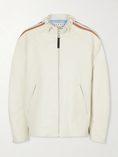  Marni Marni - Belted Striped Leather Jacket - Off-white 