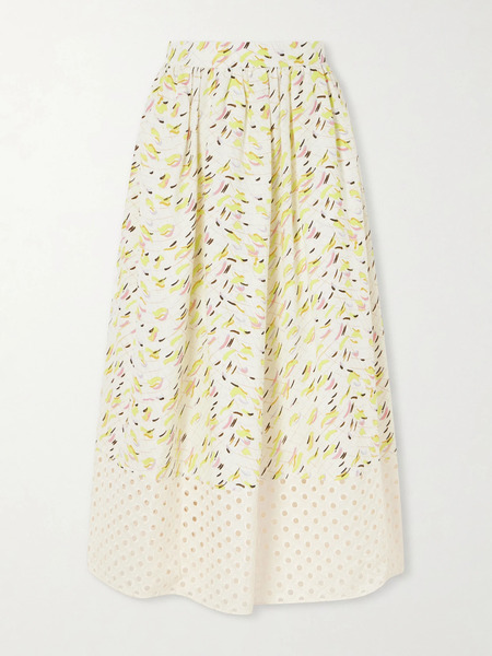  Marni Marni - Broderie Anglaise-trimmed Printed Linen Midi Skirt - Yellow 
