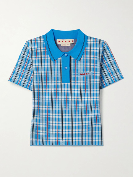  Marni Marni - Checked Jacquard-knit Polo Top - Bright Blue 