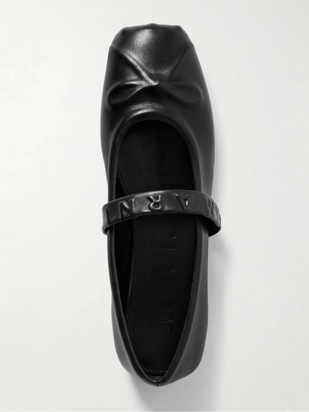  Marni Marni - Embossed Leather Mary Jane Ballet Flats - Black 
