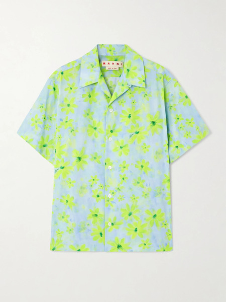  Marni Marni - Floral-print Cotton-poplin Shirt - Blue 