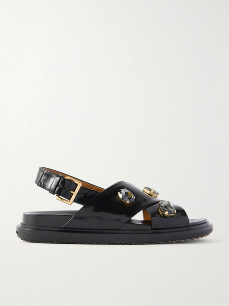  Marni Marni - Fussbett Embellished Leather Slingback Sandals - Black 