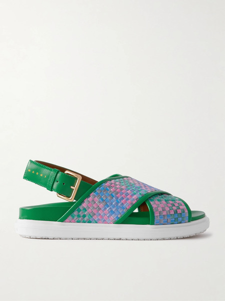  Marni Marni - Fussbett Raffia And Leather Slingback Sandals - Green 