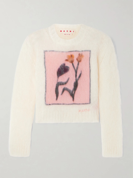  Marni Marni - Intarsia-knit Mohair-blend Sweater - White 