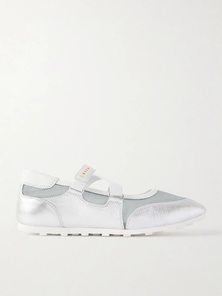  Marni Marni - Metallic Leather-trimmed Mesh Sneakers - Silver 