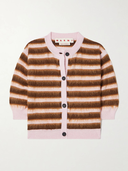 Marni Marni - Striped Mohair Blend-trimmed Wool Cardigan - Baby Pink 