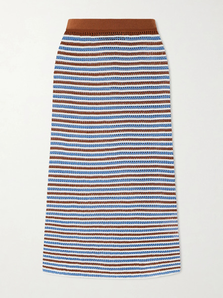  Marni Marni - Striped Open-knit Cotton Midi Skirt - Brown 