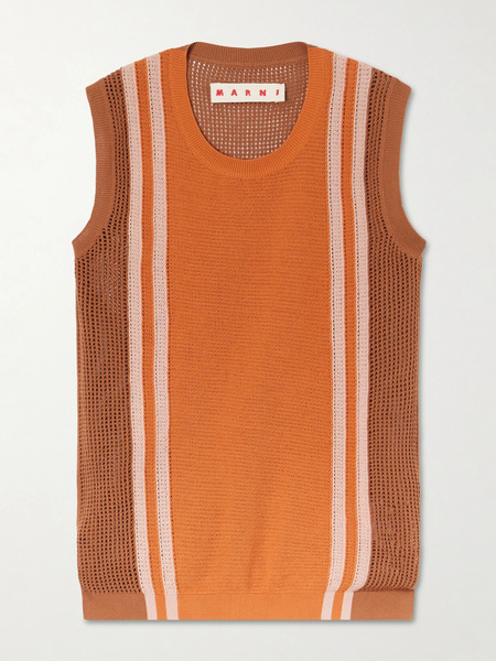  Marni Marni - Striped Open-knit Crocheted Cotton Tank - Orange 
