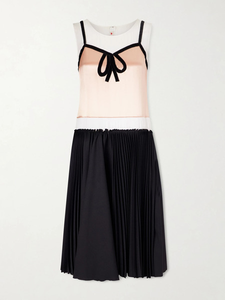  Marni Marni - Velvet-trimmed Pleated Satin Midi Dress - Multi 