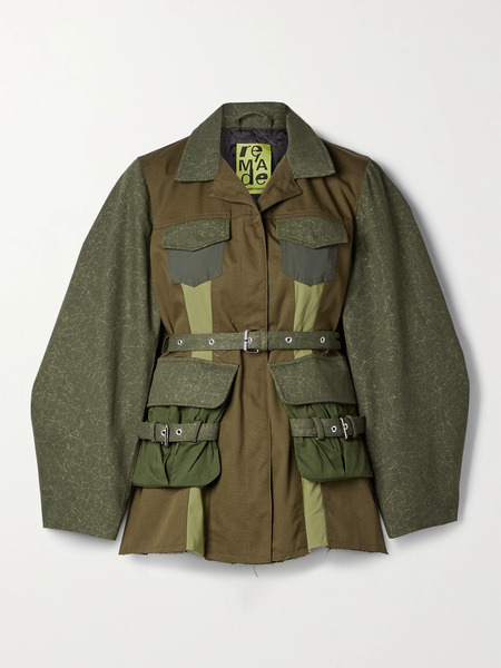  Marques' Almeida Marques' Almeida - Belted Patchwork Cotton-canvas And Twill Jacket - Army Green 